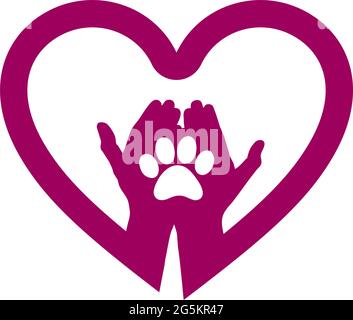 Hand mit Hundepfote im Herzen Symbol. Konzept der Liebe Ihren Hund. Stock Vektor