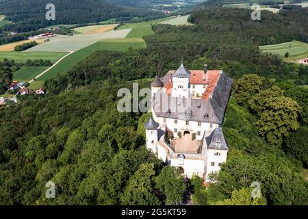 Luftaufnahme, Schloss Greifenstein, Heiligenstadt, Fränkische Schweiz, Oberfranken, Bayern, Deutschland, Europa Stockfoto