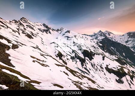 Gipfel Großglockner, Sonnenwelleck, Fuscherkarkopf, Abendstimmung, Großglockner Hochalpenstraße, Nationalpark hohe Tauern, Salzburg, Österreich, Euro Stockfoto