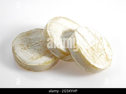 Französischer Käse namens Rocamadour, Käse aus Ziegenmilch Stockfoto