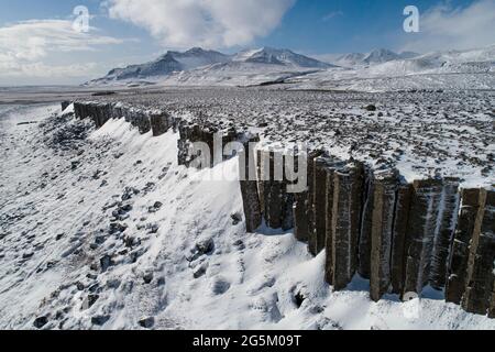 GERDUBERG CLIFFS CANYON VERSCHNEIT AUS DER LUFT Stockfoto