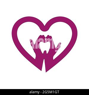 Hand mit Herz-Symbol-Logo. Konzept der Liebe deinen Zahn Stock Vektor