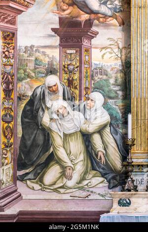 Ohnmacht der heiligen Katharina, Fresko von Giovanni Antonio Bazzi, genannt Sodoma, Cappella di Santa Caterina, Kapelle der heiligen Katharina, Basilica di San Domen Stockfoto