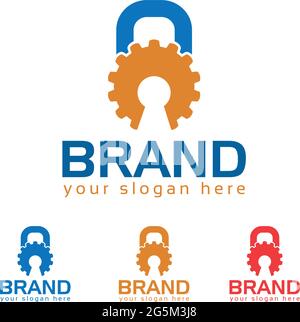 Logo zum Schutz der Branche. Getriebe und Vorhängeschloss Stock Vektor