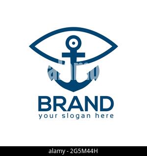 Ship Repair Logo, flaches Design. Vektorgrafik auf türkisfarbenem Hintergrund Stock Vektor