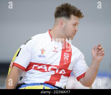 Sheffield, England - 26. Juni 2021 - Tom Halliwell Kapitän von England während der Rugby League Wheelchair International England vs Wales am English Institute of Sport, Sheffield, Großbritannien Dean Williams/Alamy Live News Stockfoto