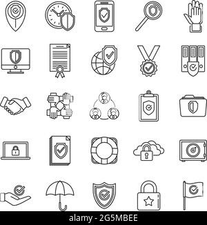 Symbole für Zuverlässigkeitsprinzipien legen einen Gliederungsvektor fest. Vertrauen sozialer Kunden Stock Vektor