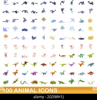 100 Tier Icons einstellen. Cartoon Abbildung: 100 Tier icons Vektor auf weißem Hintergrund einstellen Stock Vektor