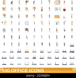 100 Bürosymbole eingestellt. Cartoon-Illustration von 100 Büro-Symbole Vektor-Set isoliert auf weißem Hintergrund Stock Vektor