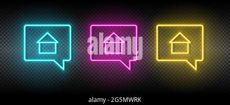Immobilien Vektor Chat, Haus, Haus. Illustration neonblau, gelb, rot Icon Set. Stock Vektor