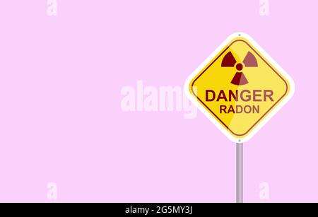 Warnsignal, Gefahr. RADON ist ein Schadstoff, der die Luftqualität in Innenräumen weltweit beeinflusst. Radioaktives, farbloses, geruchloses, geschmackloses Edelgas. Stockfoto