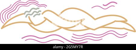 Picasso-Stil Kunst eines Schwimmers, der sich durch das Wasser bewegt, mit Linienwellenmustern, die sich um ihn herum bilden Stock Vektor