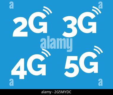 5g-Symbol, 4g-Logo auf blau. 2g Network Vector Technology 3g-Symbol Stock Vektor