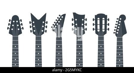 Gitarren Kopfstock Vektor Elektro Hals abstrakt Symbol. Gitarrenkopf Akustikrock Instrument Logo Symbol Stock Vektor