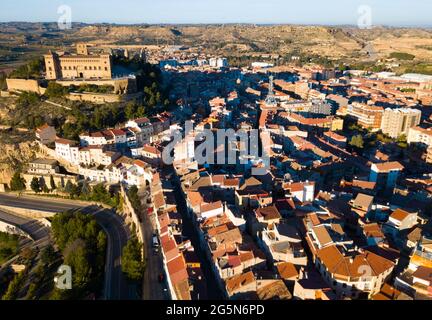 Luftaufnahme des Schlosses von Calatrava, Alcaniz, Spanien Stockfoto