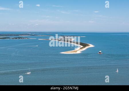 Luftaufnahme des Long Beach Bar 'Bug' Lighthouse, Orient, NY Stockfoto