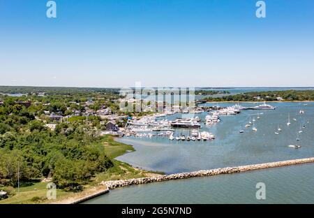 Luftaufnahme von Sag Harbor, NY Stockfoto