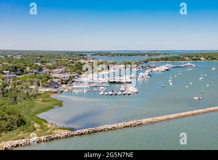 Luftaufnahme von Sag Harbor, NY Stockfoto