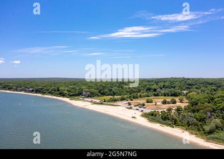 Luftaufnahme von Havens Beach, Sag Harbor, NY Stockfoto