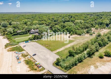 Luftaufnahme von Havens Beach, Sag Harbor, NY Stockfoto