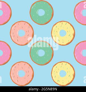 Satz von vektoriellen mehrfarbigen Donuts auf einem isolierten Hintergrund. Donuts Kollektion. Süße Donuts mit Zuckerguss und Streuseln. Stock Vektor
