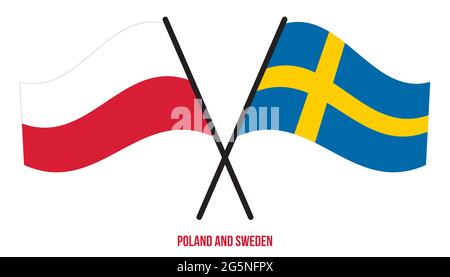 Polen und Schweden Flaggen gekreuzt und winken Flat Style. Offizieller Anteil. Korrigieren Sie Die Farben. Stock Vektor