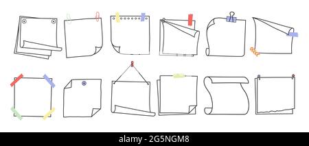 Doodle handgezeichnete Memonotizen und Erinnerungen Vektorgrafik Set. Stock Vektor