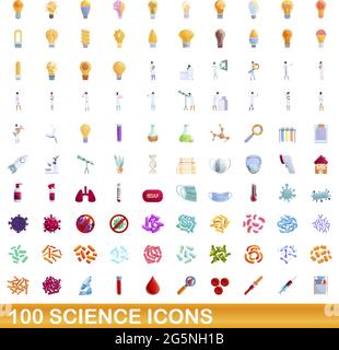 100 Science Icons Set. Cartoon Illustration von 100 Science Icons Vector Set isoliert auf weißem Hintergrund Stock Vektor