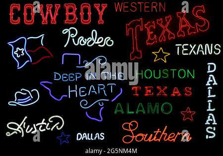 Neon Texas Sign Photo Composite Stockfoto