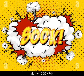SOCK Text auf Comic Cloud Explosion auf gelbem Hintergrund Illustration Stock Vektor