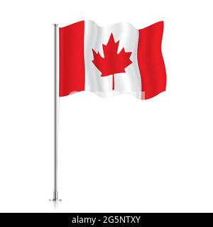 Kanada-Flagge winkt auf einem Metallmast. Die offizielle Flagge Kanadas, isoliert auf weißem Hintergrund. Stock Vektor
