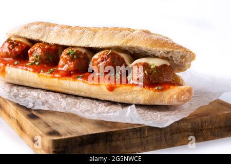 Fleischbällchen-Sandwich isoliert auf weißem Backgroun Stockfoto