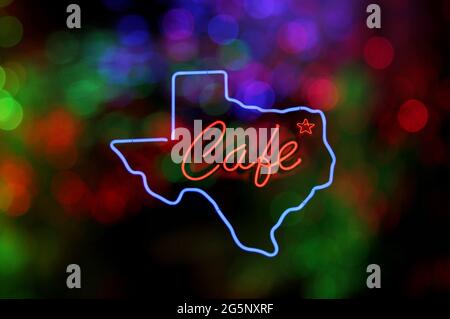 Neon Texas Cafe Schild, Foto Composite Bild Stockfoto