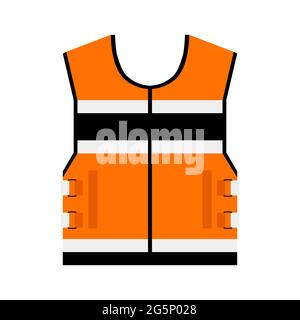Warnweste mit reflektierenden Streifen. Uniform für Arbeiter. Vector orange Jacke auf weißem Hintergrund. Stock Vektor