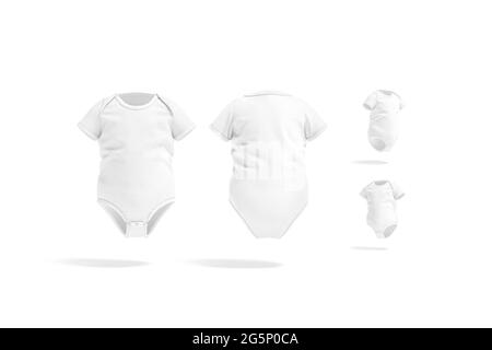 Weißer halbärmelige Babybody, Mockup, verschiedene Ansichten Stockfoto