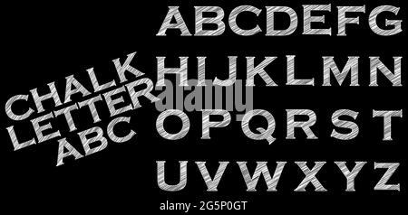 Kreide skizzierte gestreift Alphabet abc Vektor-Schriftart. Geben Sie Buchstaben, Zeichen und Satzzeichen ein Stock Vektor