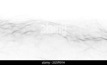 Abstrakter futuristischer Hintergrund. Big-Data-Visualisierung. Dynamische Welle von Partikeln. 3D-Rendering. Stockfoto
