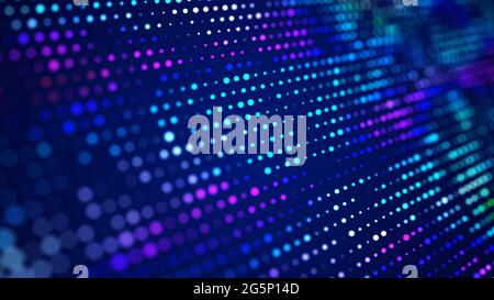 Farbmusik-Sound-Welle. Abstrakter futuristischer Hintergrund von Partikeln. Technologie dynamische Punkte Hintergrund. Big-Data-Visualisierung. 3D-Rendering. Stockfoto