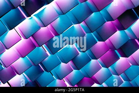 Abstraktes Bild von Würfeln Hintergrund in blau und rosa getönten.3D Illustration von Block-Muster Stockfoto