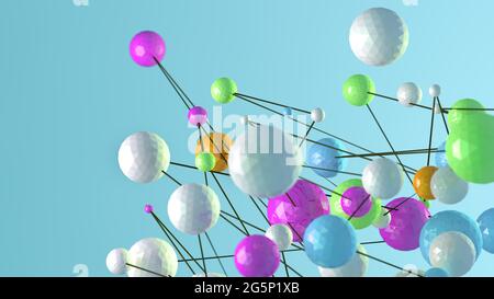 Abstract 3D Illustration von Low-Poly-Partikeln oder Kugeln und Linien mit sanften Farben.Minimalismus Design von Netzwerk- und Partnerkonzept Stockfoto