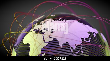 3D-Illustration und Konzept der internationalen Logistik von Vereinbarungen und International Business. Netzwerke und Unternehmen auf der ganzen Welt
