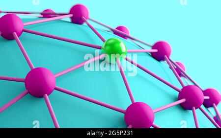 Abstrakte 3d-Darstellung von Partikeln oder Kugeln und Linien mit weichen Farben Stockfoto