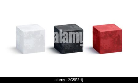 Blank Samt schwarz, weiß und rot Würfel Mockup Set Stockfoto