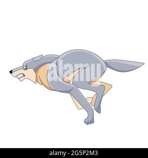 White Wolf läuft sehr schnell. Cartoon-Charakter eines gefährlichen Säugetier Tier. Ein wildes Waldgeschöpf mit grauem Fell. Seitenansicht. Vektor flach Stock Vektor