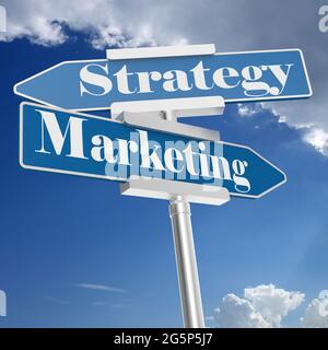 Marketing und Strategie Zeichen, auf weissem isoliert. 3D-Rendering Stockfoto