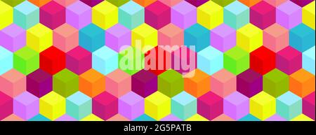 Nahtloser Vektorhintergrund mit mehrfarbigen Würfeln im 3D-Stil. Geometrisches Muster. Stock Vektor