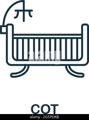 Babywiege-Ikone aus der Baby-Sachen-Kollektion. Einfaches Linienelement Cot-Symbol für Vorlagen, Webdesign und Infografiken Stock Vektor