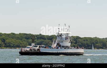 Shelter Island North Ferry fuhr nach Greenport, NY Stockfoto