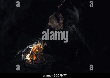 Details von Stalaktiten in den Jenolan Caves, in der Nähe von Sydney, Australien Stockfoto