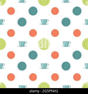 Nahtloses Muster mit Tassen, Untertassen und Tellern Stock Vektor